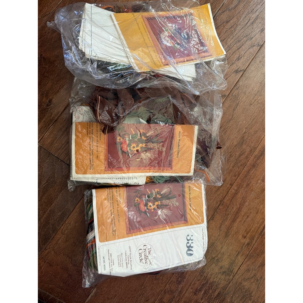 Vintage Creative Circle Crewel Embroidery Kit Lot 0330 Wooden Decoy Cattails 3pc
